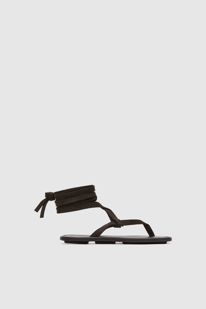Suede Tie Up Sandal - Coffee