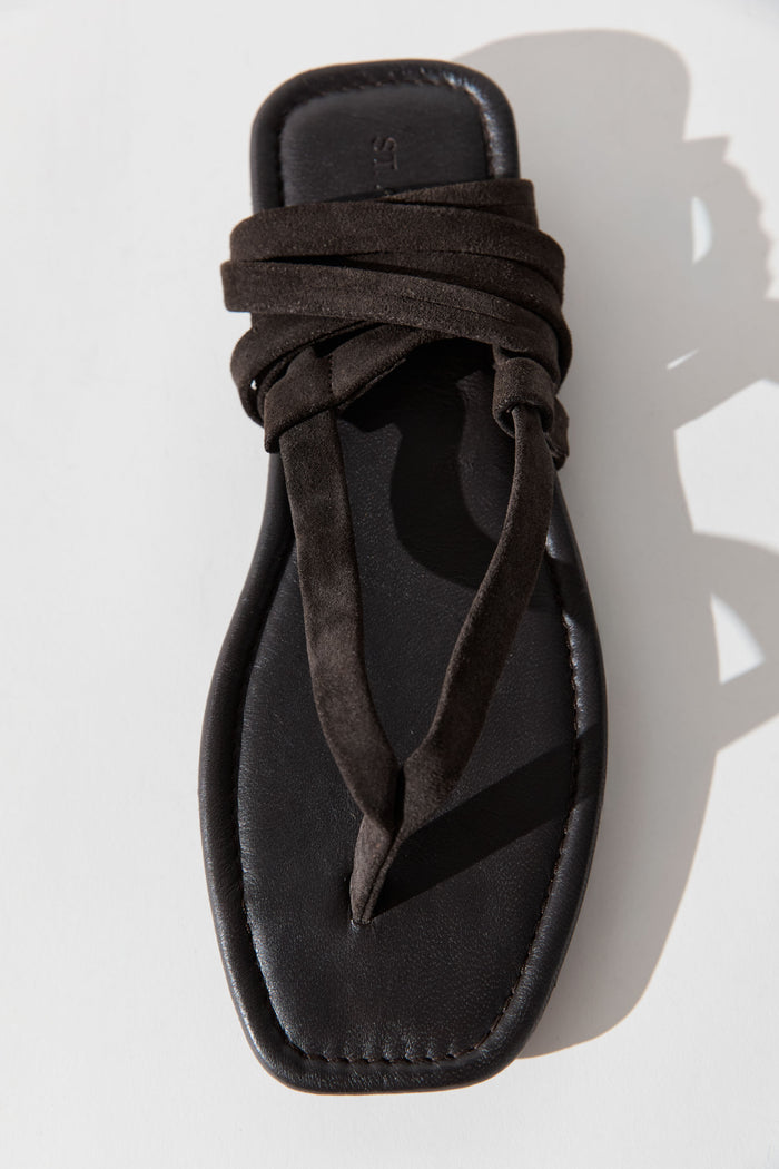 Suede Tie Up Sandal - Coffee