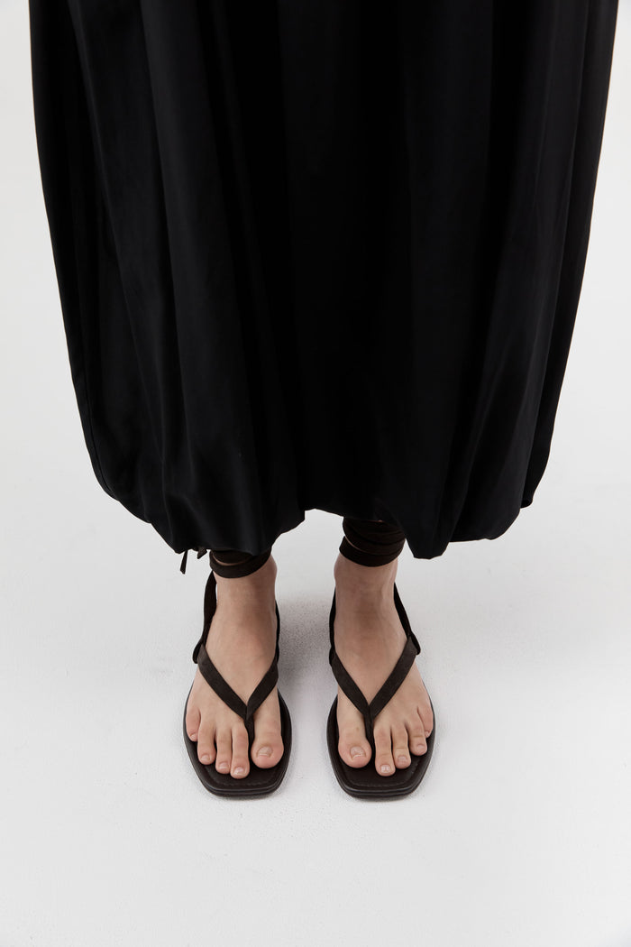Suede Tie Up Sandal - Coffee