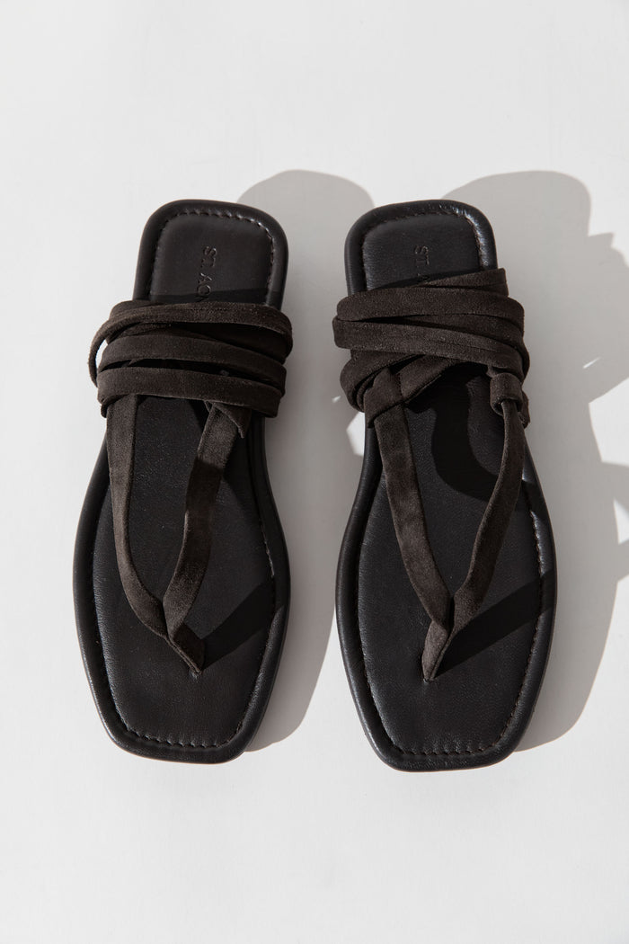 Suede Tie Up Sandal - Coffee