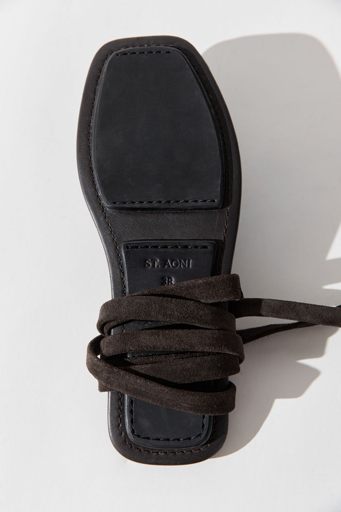 Suede Tie Up Sandal - Coffee