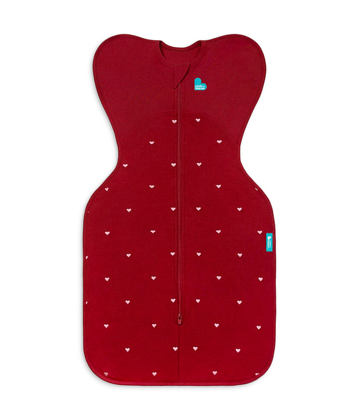 Swaddle Up™ 1.5 TOG Cotton Fleece Maroon Hearts Embroidery