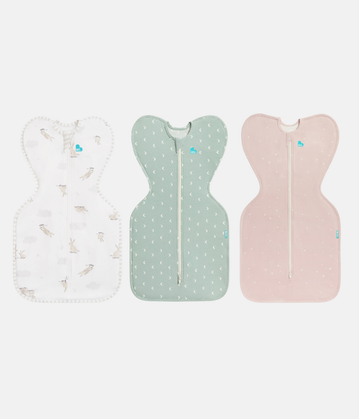 Swaddle Up Starter Bundle | 1.0 TOG | White Cloud Bunnies | Olive Moon | Powder Pink Twinkle