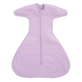 The HALO SwaddleStretch™ Newborn Swaddle TOG 0.5 in light purple has a front zipper, wide wings, and a roomy bottom, offering swaddle comfort while letting your baby move freely.