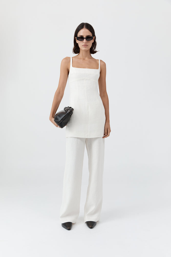Tailored Square Neck Mini Dress - Off White