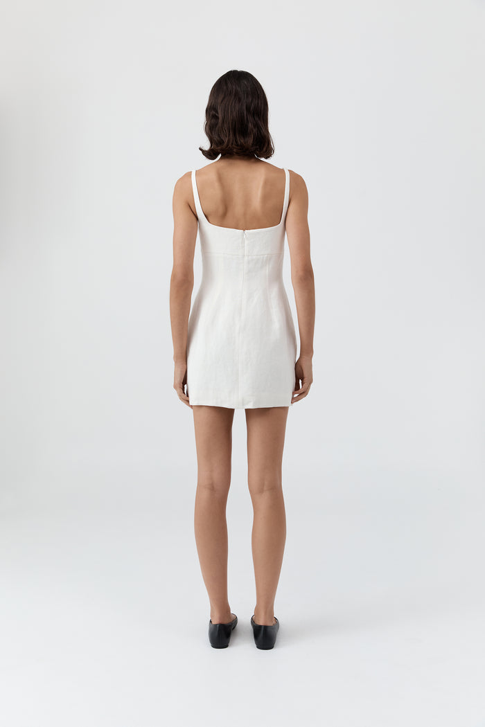 Tailored Square Neck Mini Dress - Off White