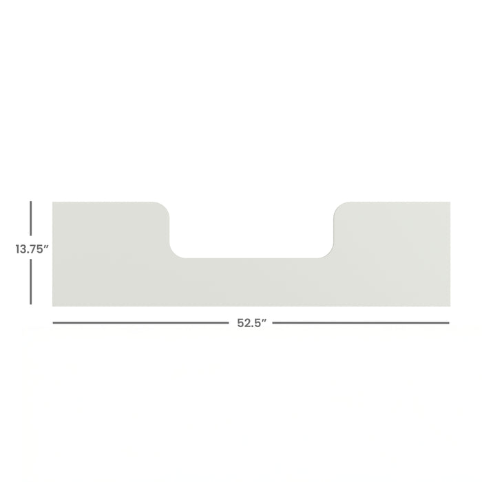 The Child Craft Toddler Guard Rail in Cloud White is a rectangular panel with a centered U-shaped cutout at the top, measuring 52.5" wide by 13.75" tall, designed to fit a Child Craft crib.