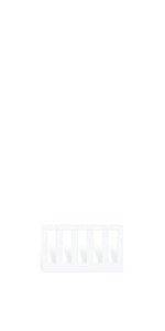Five empty, transparent test tubes stand upright in a clear plastic rack against a white background, evoking the neat slats of the Child Craft Toddler Guard Rail in Matte White.