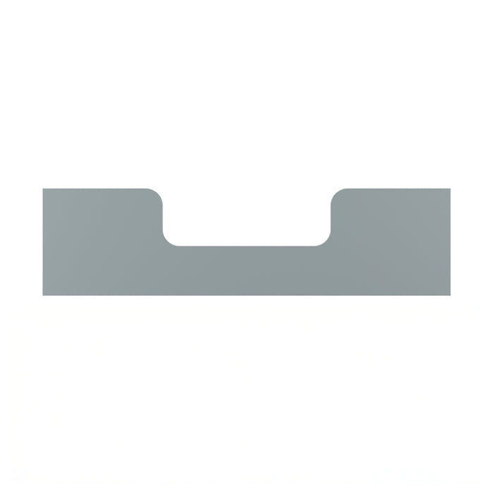 A simple gray rectangular shape with a rounded notch at the top center, mirroring the sleek design of the Child Craft Toddler Guard Rail in Nautical Gray, stands out against a plain white background.