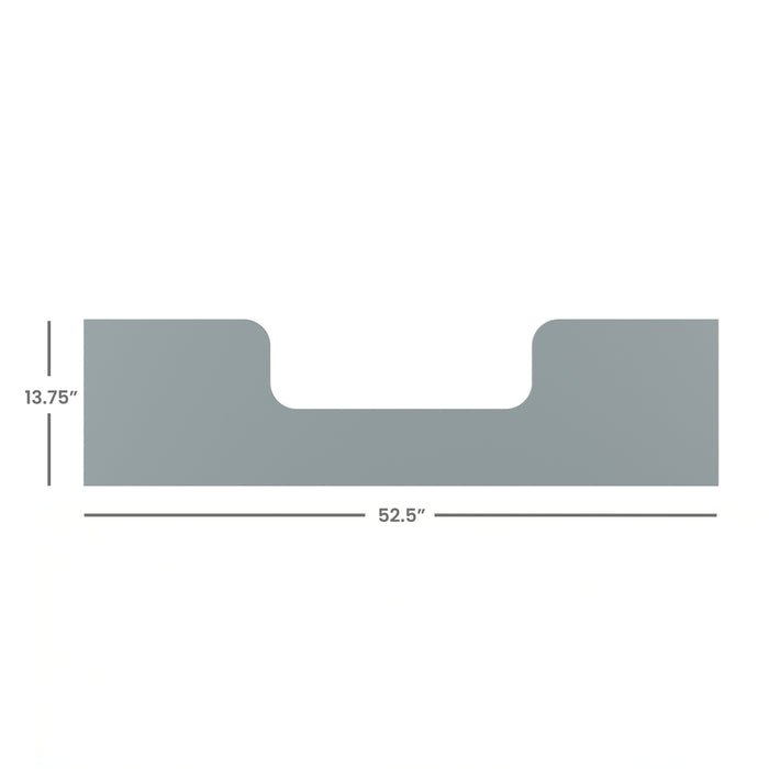 The Child Craft Toddler Guard Rail in Nautical Gray is a rectangular piece with a U-shaped notch on top, measuring 13.75" high and 52.5" wide—often included in crib conversion kits.