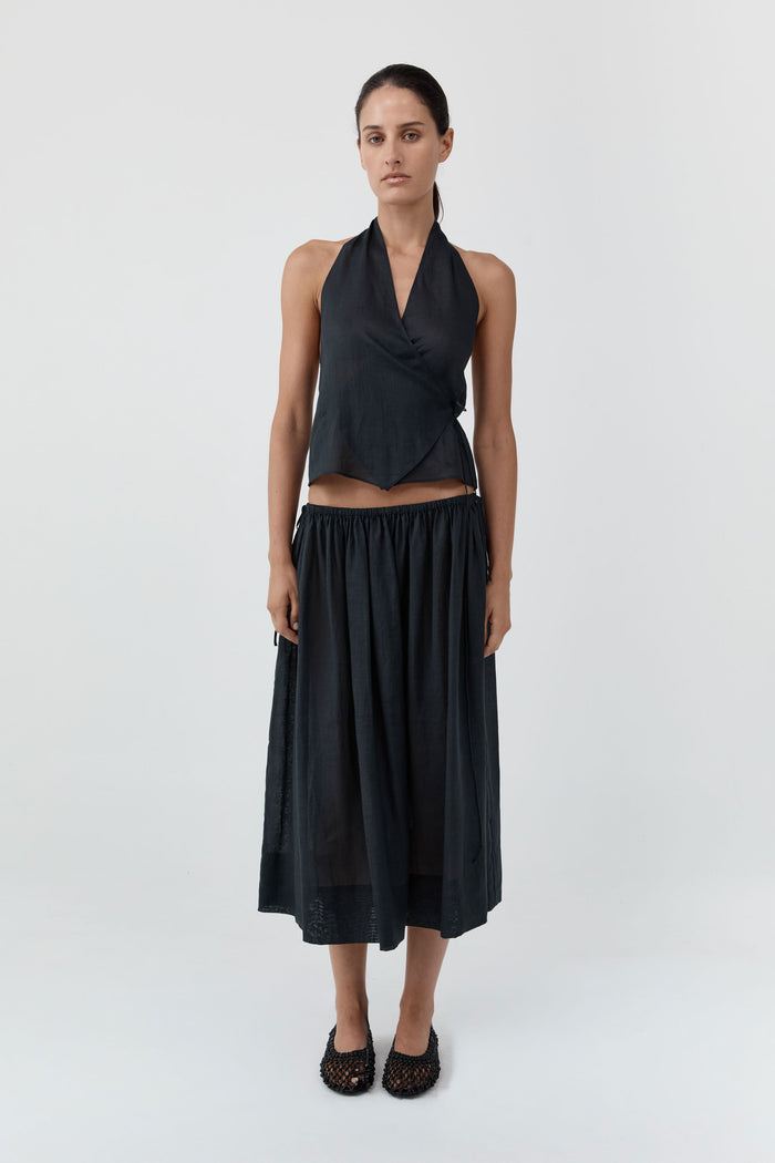 Transparent Wrap Halter Top - Black