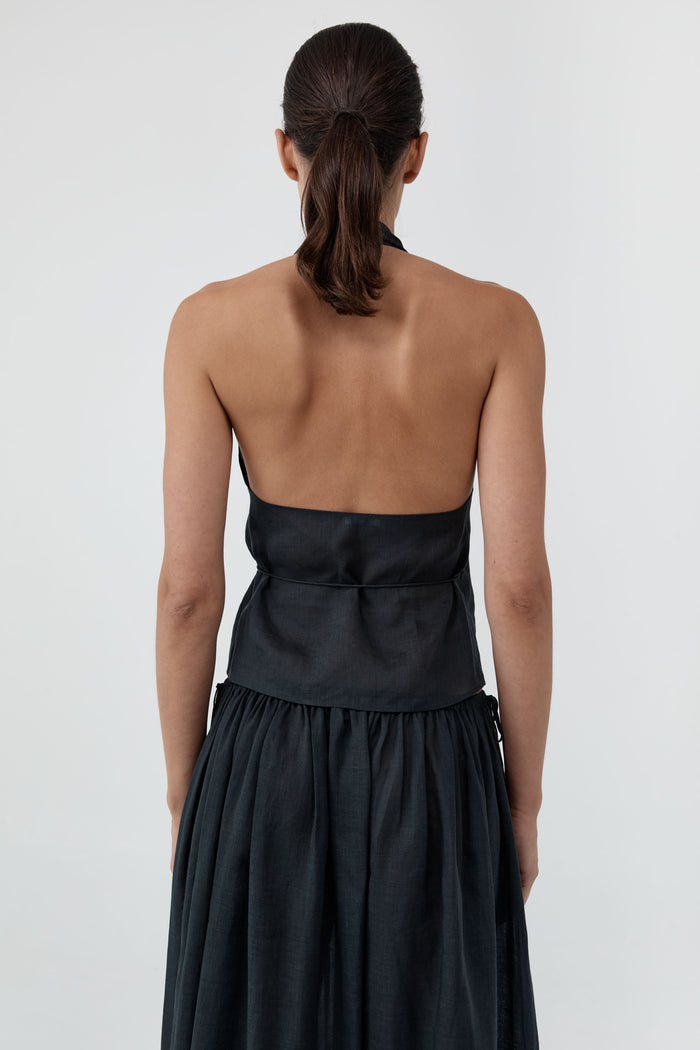 Transparent Wrap Halter Top - Black