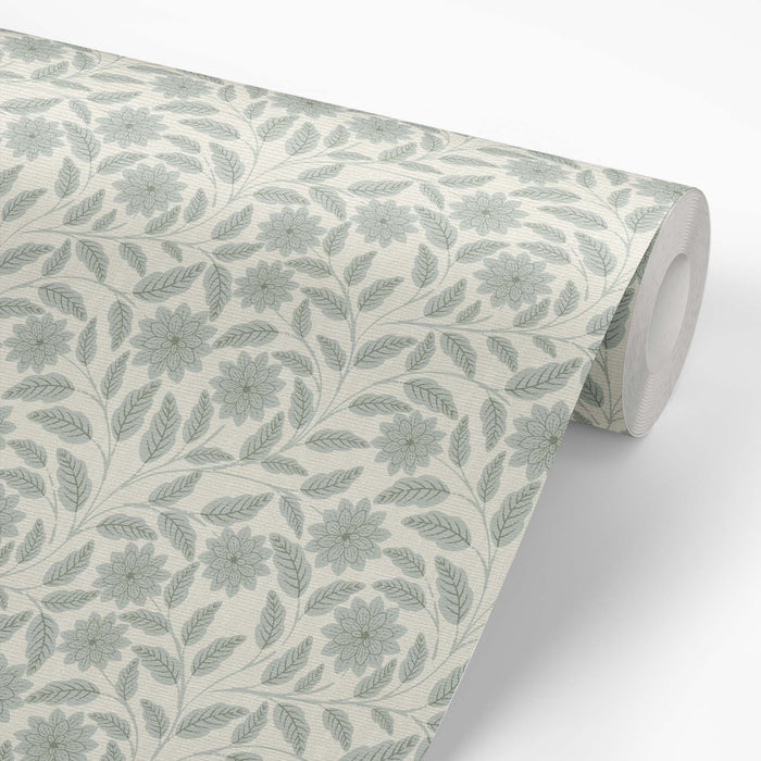 Verdant Whispers Wallpaper in Sage shown on a wallpaper roll.