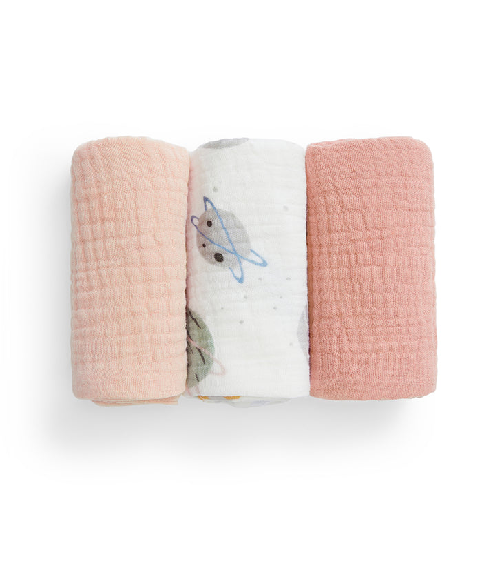 Wash Cloth 3 Pack Muslin Blush Rocket