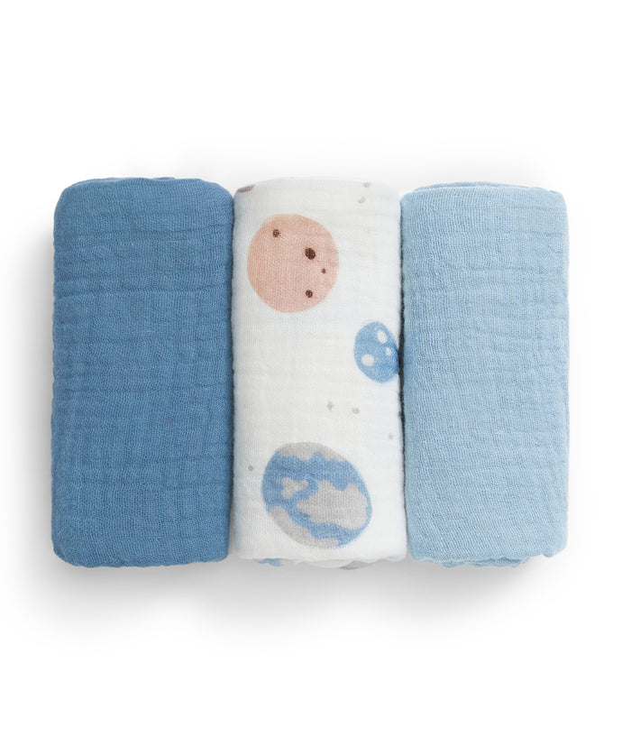Wash Cloth 3 Pack Muslin Storm Blue Rocket