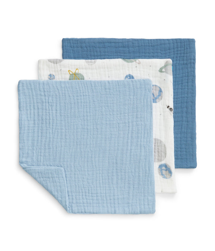 Wash Cloth 3 Pack Muslin Storm Blue Rocket