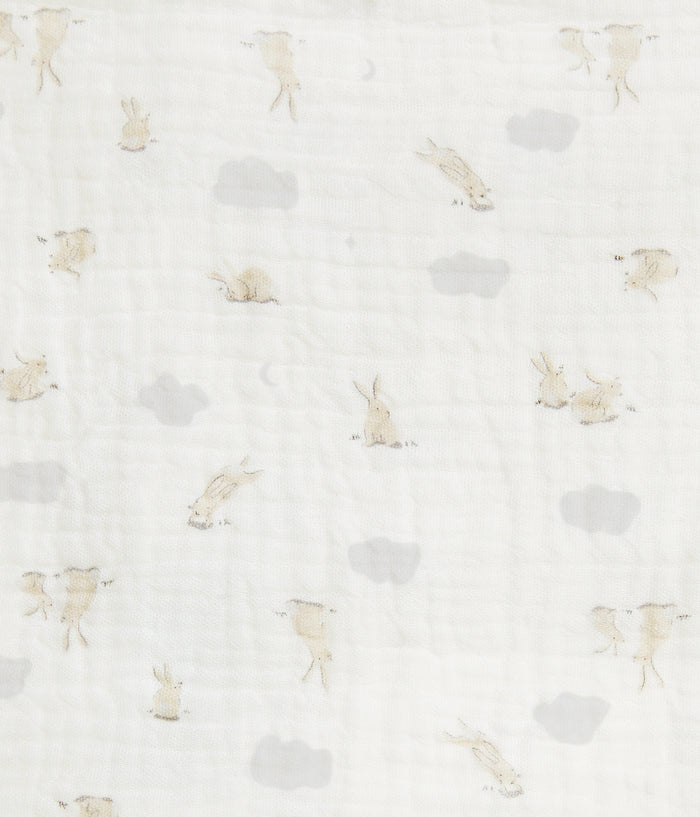 Wash Cloth 3 Pack Muslin White Mini Cloud Bunnies