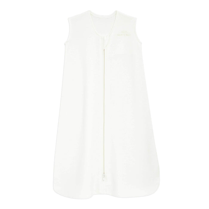 The light-hued Sleeveless HALO Wearable Blanket 100% Cotton TOG 0.5 is a cozy, safe sleep solution for babies, featuring a soft fabric and front zipper in a simple design.