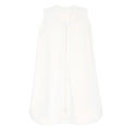 The HALO Wearable Blanket Micro-Fleece TOG 1.0 is a sleeveless white blanket with a full front zipper, made from soft fabric. Designed for safe sleep, it ensures your little ones comfort and warmth throughout the night.