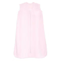The HALO Wearable Blanket Micro-Fleece TOG 1.0 in light pink is sleeveless and serves as a safe sleep option with front zipper closure, soft fabric, and a small chest logo.