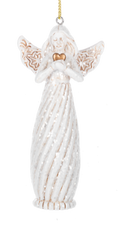 White Glittered Angel Ornament Holding a Gold Heart