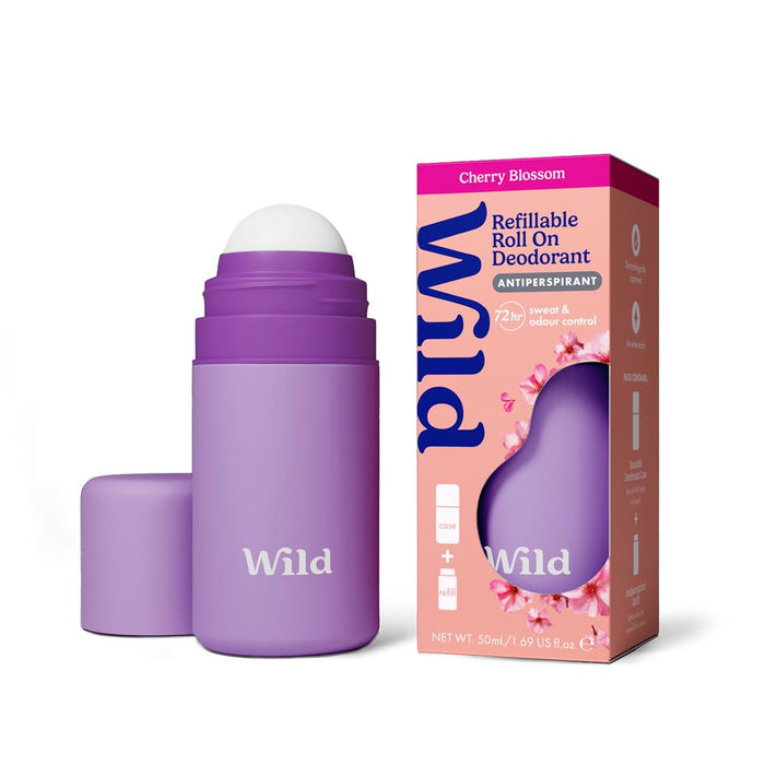 Wild Purple Case and Cherry Blossom Antiperspirant Roll On 50ml
