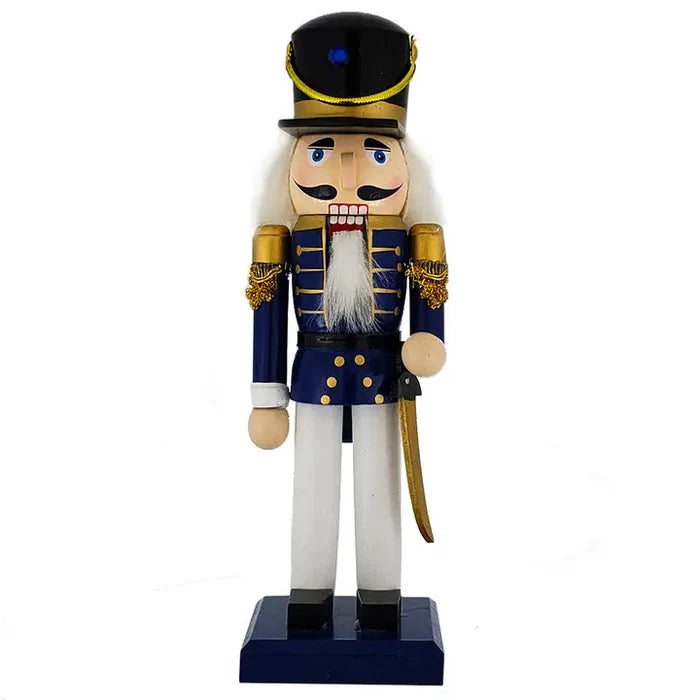 Wooden Blue/White/Gold Soldier Nutcracker with Sword