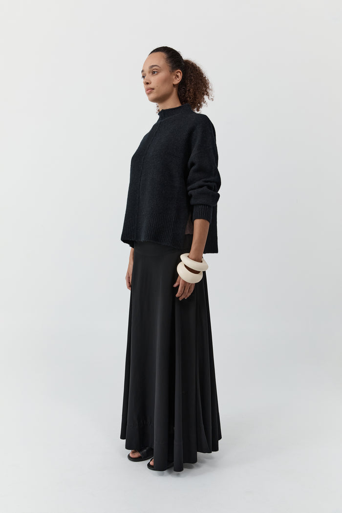 Wool Blend Mock Neck Sweater - Black