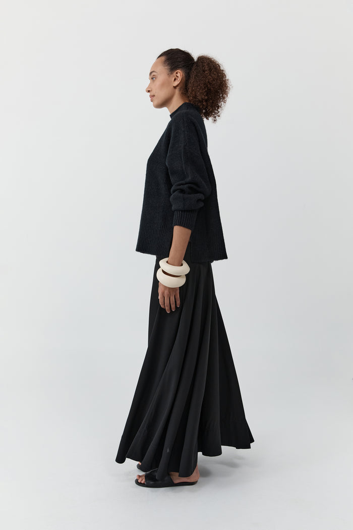 Wool Blend Mock Neck Sweater - Black
