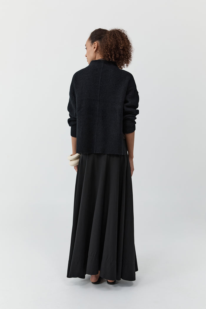 Wool Blend Mock Neck Sweater - Black