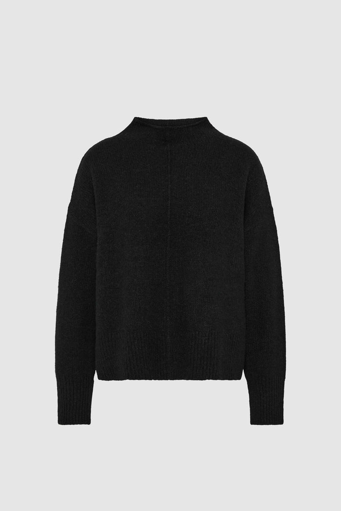 Wool Blend Mock Neck Sweater - Black