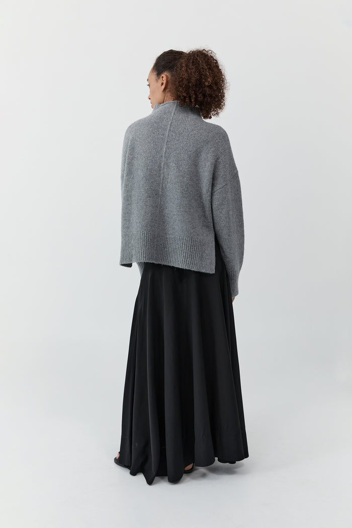 Wool Blend Mock Neck Sweater - Concrete