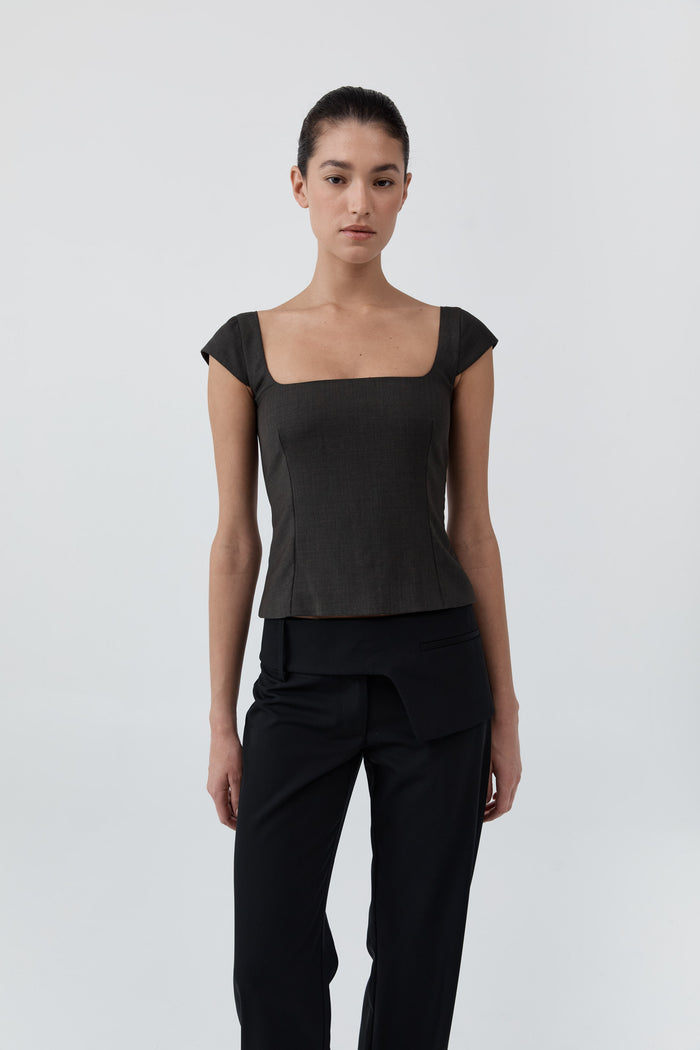 Wool Cap Sleeve Top - Umber