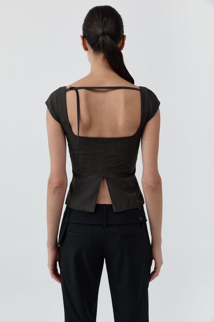 Wool Cap Sleeve Top - Umber