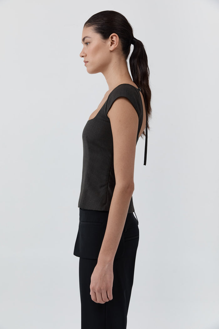 Wool Cap Sleeve Top - Umber