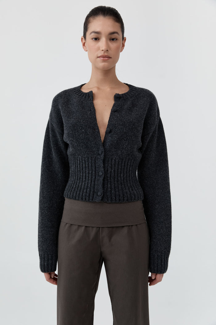 Wool Cardigan - Dark Charcoal Melange