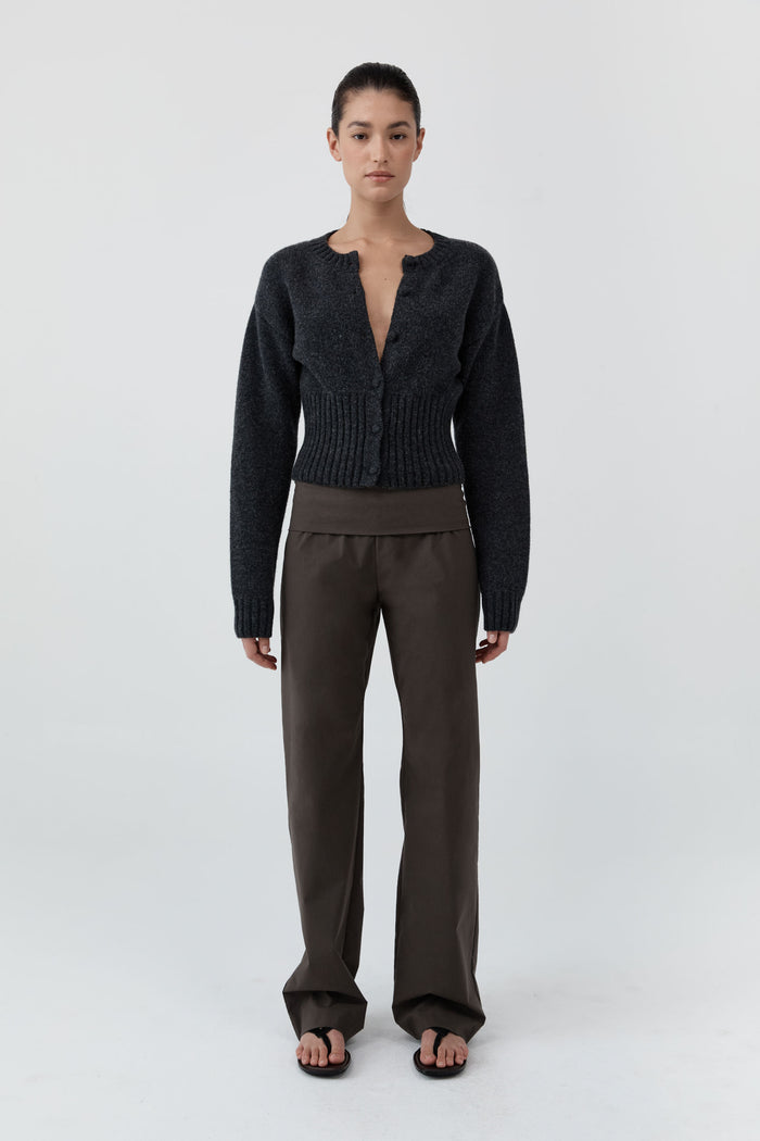 Wool Cardigan - Dark Charcoal Melange
