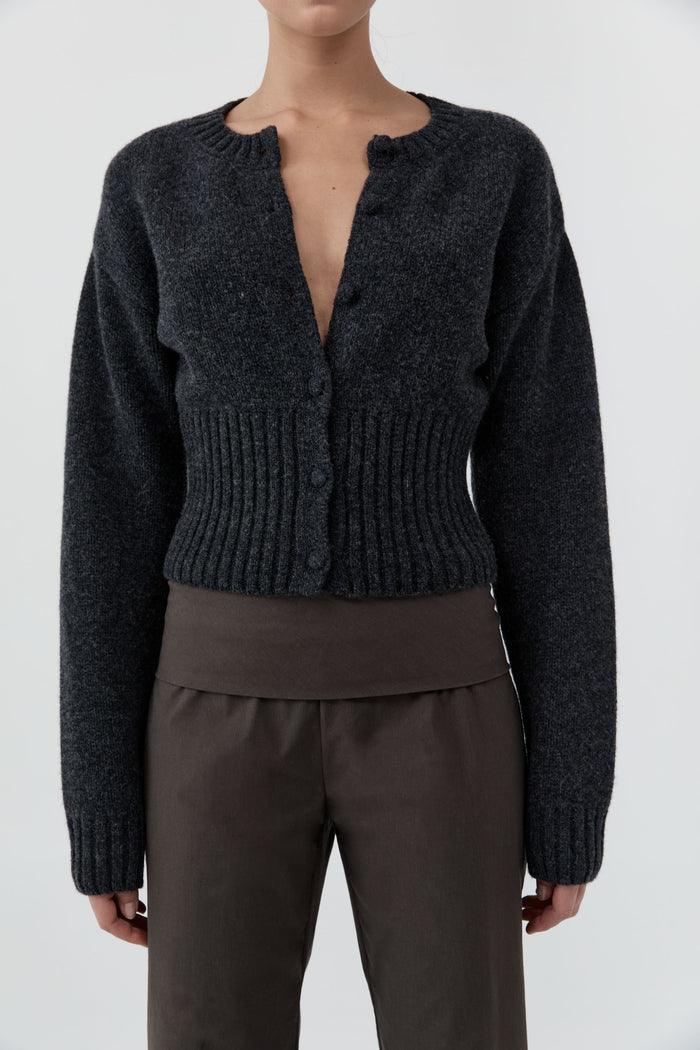 Wool Cardigan - Dark Charcoal Melange