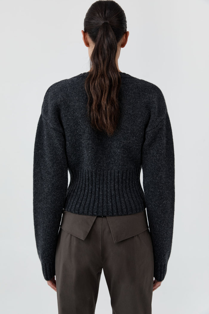 Wool Cardigan - Dark Charcoal Melange