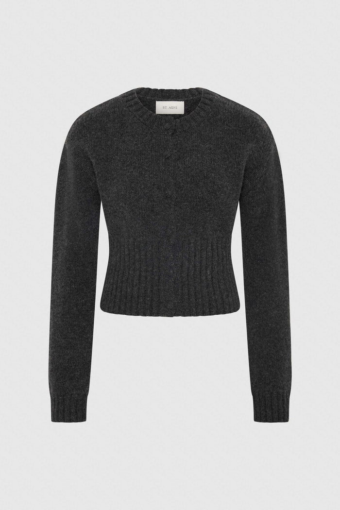 Wool Cardigan - Dark Charcoal Melange