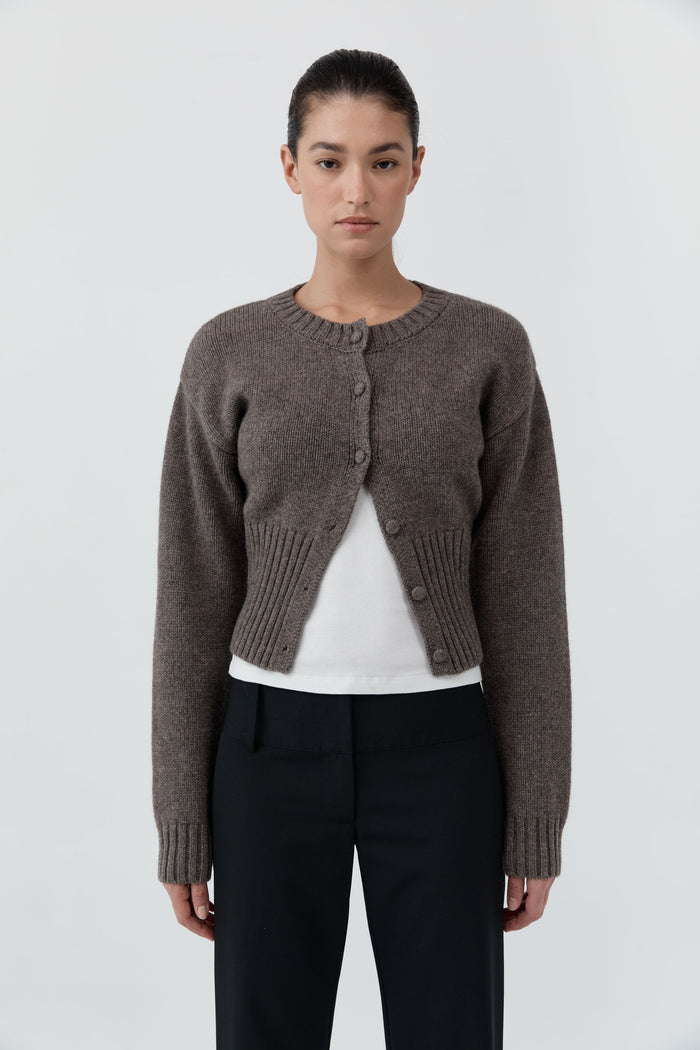 Wool Cardigan - Taupe Melange