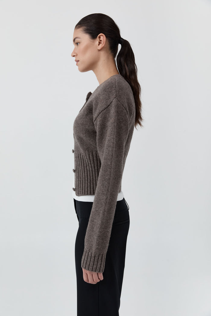 Wool Cardigan - Taupe Melange