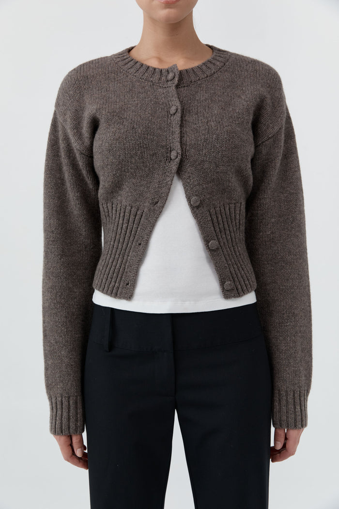Wool Cardigan - Taupe Melange