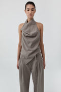 Wool Cowl Backless Top - Light Taupe