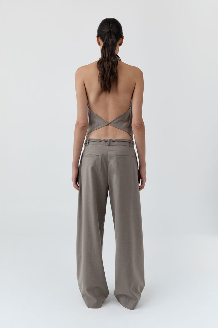 Wool Cowl Backless Top - Light Taupe