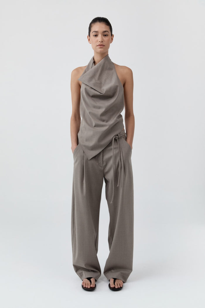 Wool Cowl Backless Top - Light Taupe