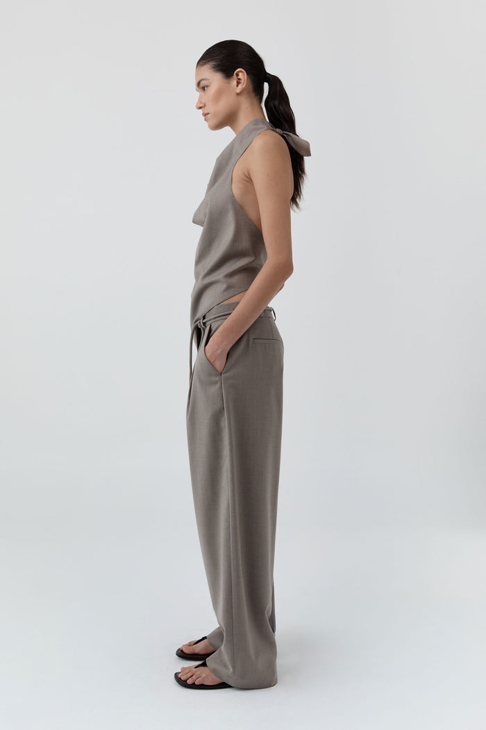 Wool Cowl Backless Top - Light Taupe