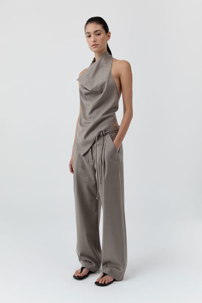 Wool Cowl Backless Top - Light Taupe