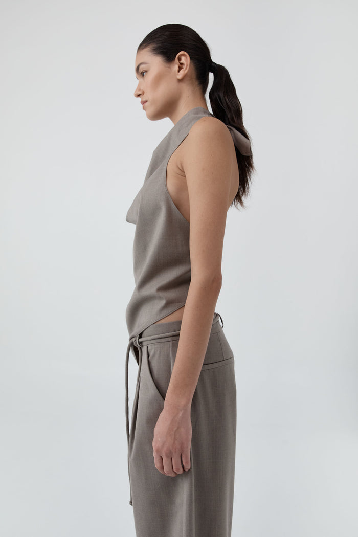 Wool Cowl Backless Top - Light Taupe