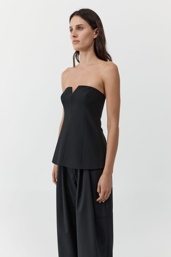 Wool Pinstripe Strapless Bodice - Fine Pinstripe